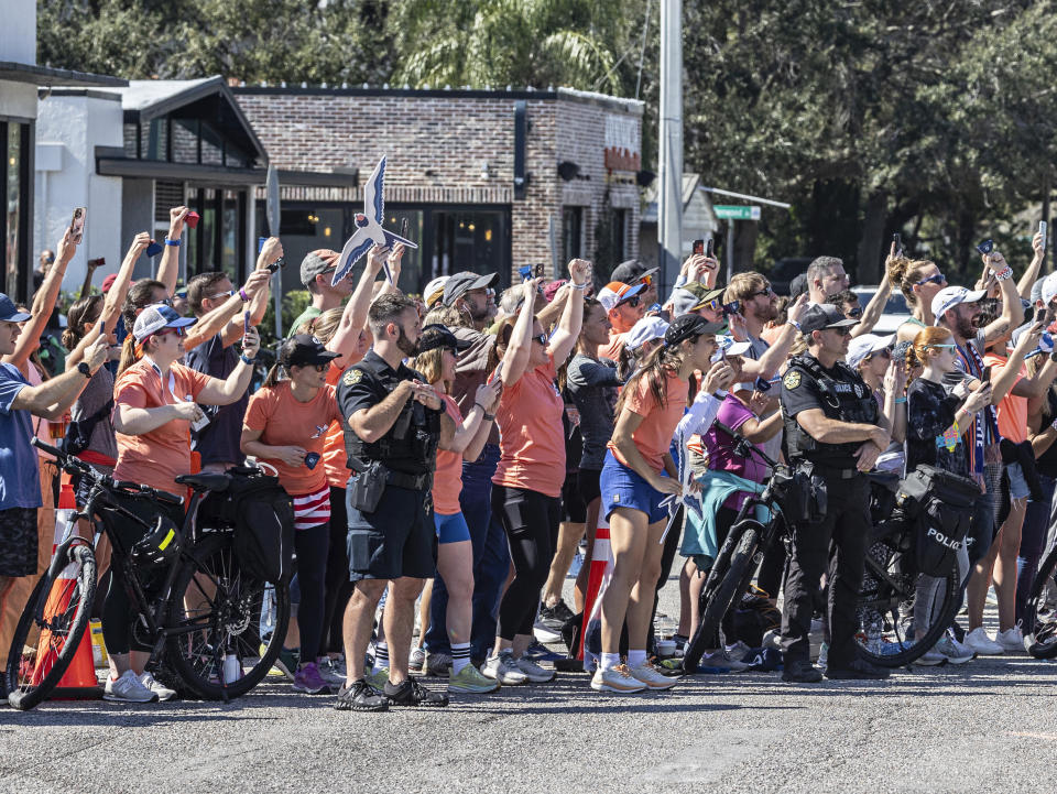 Fans cheer during the U.S. Olympic marathon trials in Orlando, Fla., Saturday, Feb. 3, 2024. (Willie J. Allen Jr./Orlando Sentinel via AP)