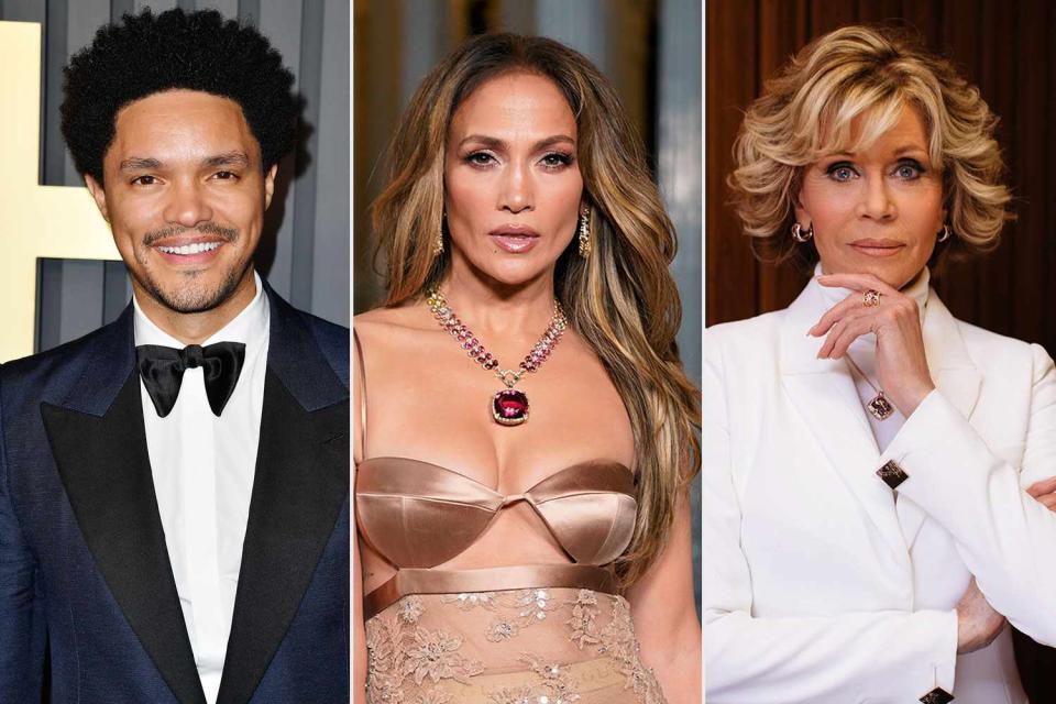 <p>GETTY (3)	</p> Trevor Noah; Jennifer Lopez; Jane Fonda