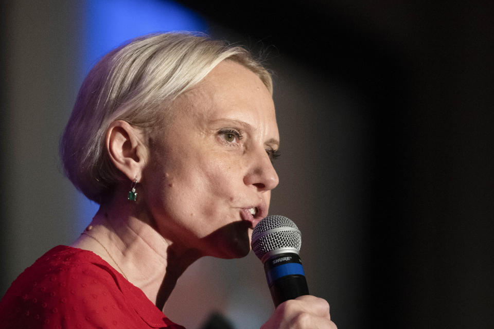 Rep. Victoria Spartz, R-Ind., speaks during a Lincoln Day Dinner, Thursday, May 2, 2024, in Noblesville, Ind. (AP Photo/Darron Cummings)