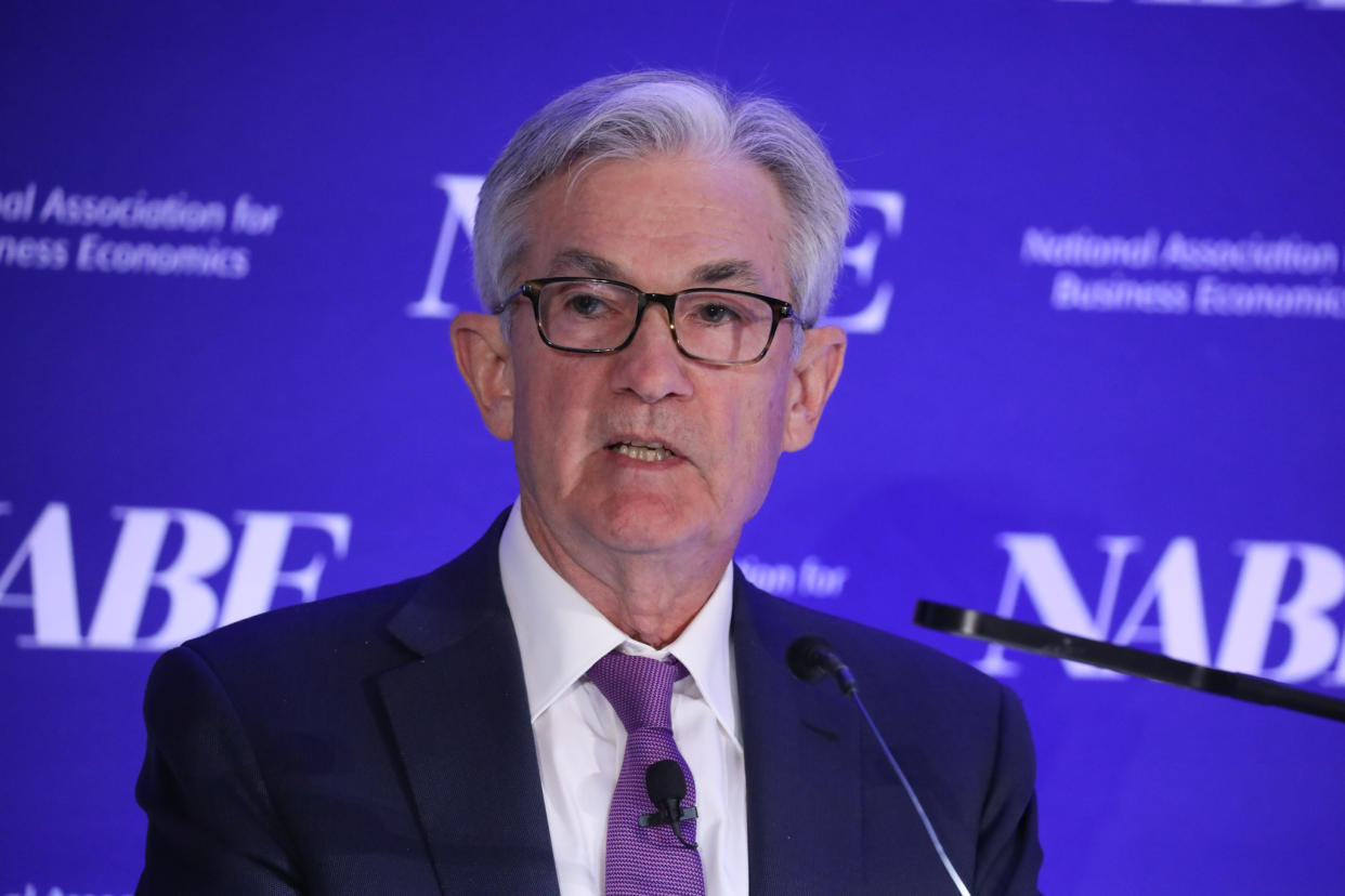 WASHINGTON DC, USA - MARCH 21: Jerome Powell, Chairman of the U.S. Federal Reserve, attends the National Association of Business Economics (NABE) economic policy conference in Washington, D.C, United States on March 21, 2022. (Photo by Yasin Ozturk/Anadolu Agency via Getty Images)