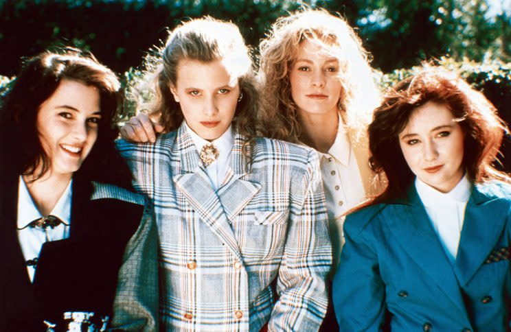 Winona Ryder, Kim Walker, Lisanne Falk, Shannon Doherty, in the original <em>Heathers</em>, 1988.