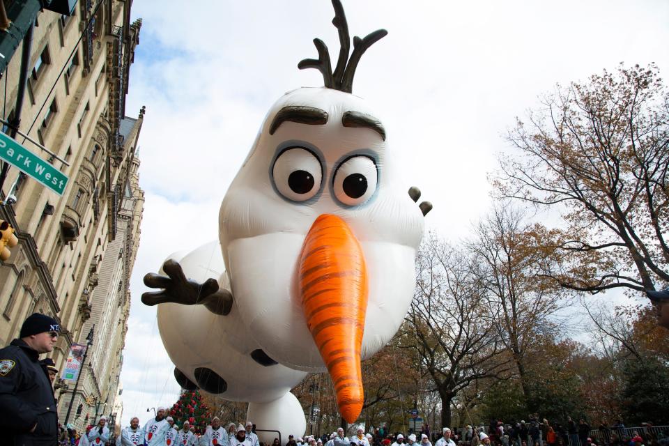 An Olaf balloon at the Macy's Thanksgiving Day Parade in 2019.