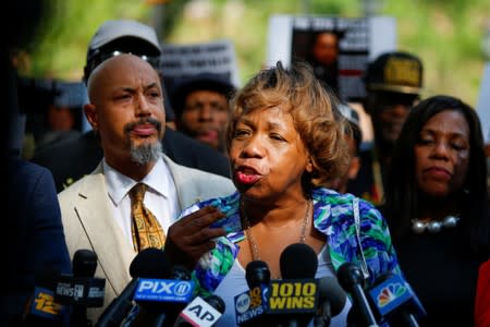 Carr, mother of Eric Garner speaks during a press conference outside Police Headquarters in New York