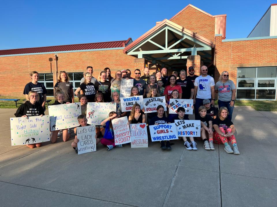 Members from wrestling communities around Kansas came to the Eudora Board of Education meeting on Thursday in support of the Eudora girls efforts to form their own team.