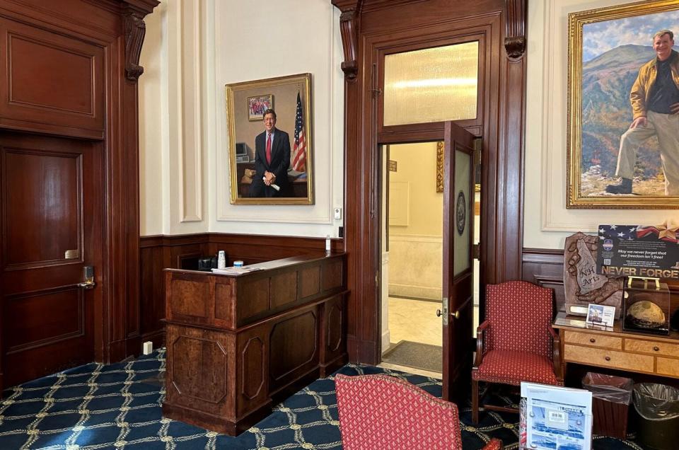The reception area of the governor’s office in the State House.