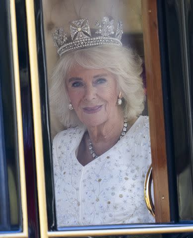 <p>Mark Cuthbert/UK Press via Getty Images</p> Queen Camilla travels to the State Opening of Parliament in London on November 7, 2023.