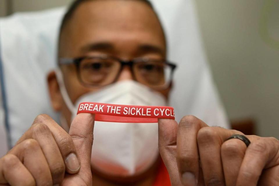 Kevin Wake wears a sickle cell awareness bracelet. He has been treated in hospital emergency rooms as if he is a drug abuser. “I think that lack of education and training in treating sickle cell patients leads to a lot of bias in the medical community and also a lack of appropriate treatment and care for patients with sickle,” he said.