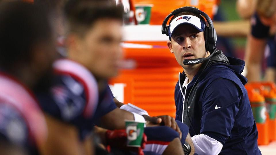 <p>FOXBORO, MA - SEPTEMBER 22: New England Patriots offensive coordinator Josh McDaniels looks on during the game against the Houston Texans at Gillette Stadium on September 22, 2016 in Foxboro, Massachusetts. (Photo by Maddie Meyer/Getty Images)</p>