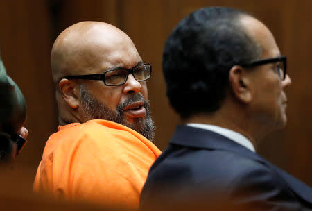 Marion "Suge" Knight (L), with attorney Albert DeBlanc, appears in Los Angeles Superior Court for a fatal 2015 hit-and-run, in Los Angeles, California, U.S., September 20, 2018. Gary Coronado/Los Angeles Times/Pool via REUTERS