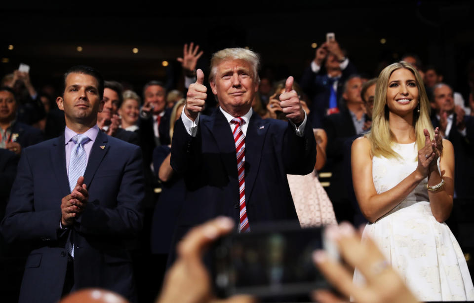 Donald Jr., Donald, and Ivanka Trump at the Republican National Convention. (Photo: Getty Images)