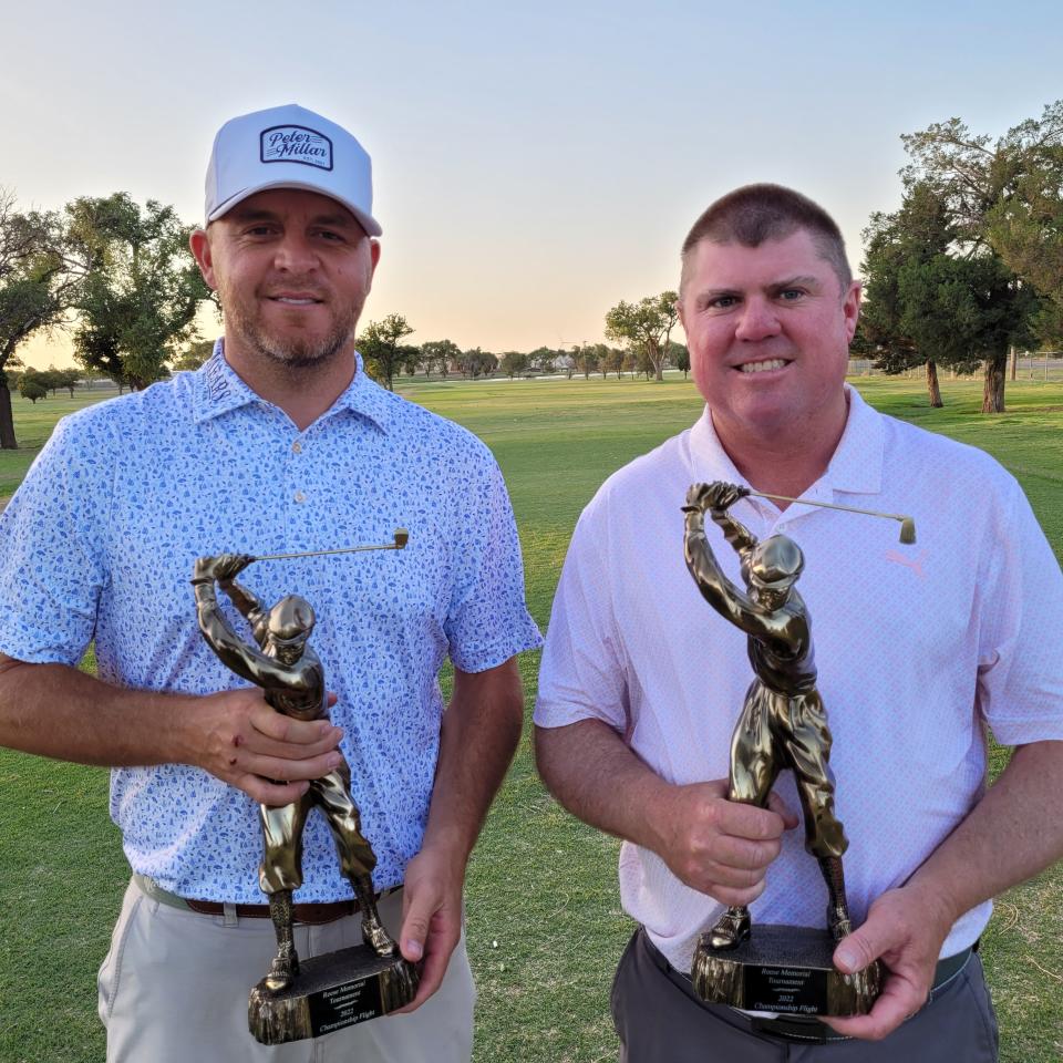 Brady Shivers, left, and Michael Pruitt, right, won the Reese Memorial Day Partnership golf tournament last year, finishing 54 holes at 29 under par in the two-man low-ball format.  This year's tournament is scheduled to begin Saturday and conclude Monday at Reese Golf Center.