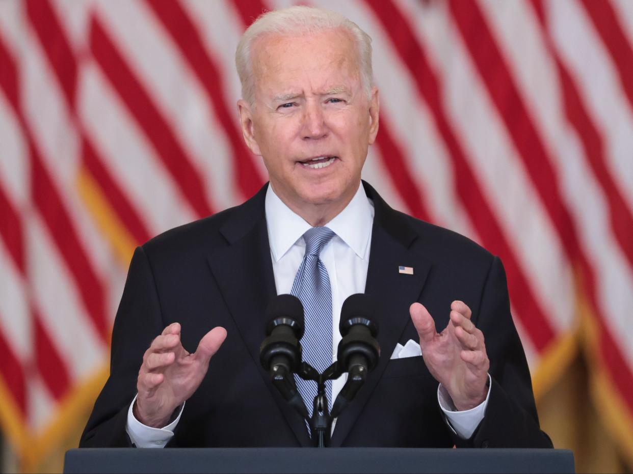 US president Joe Biden gives a national address about the situation in Afghanistan from the White House (Oliver Contreras/EPA/Pool)