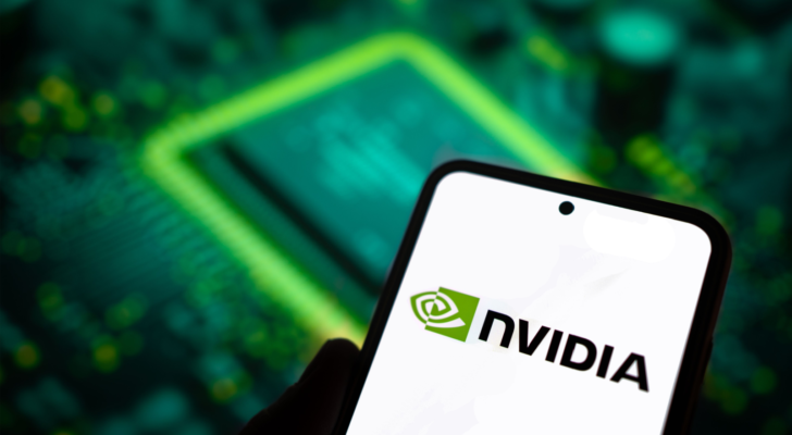 Nvidia technology company displayed on cell phone. NVDA stock