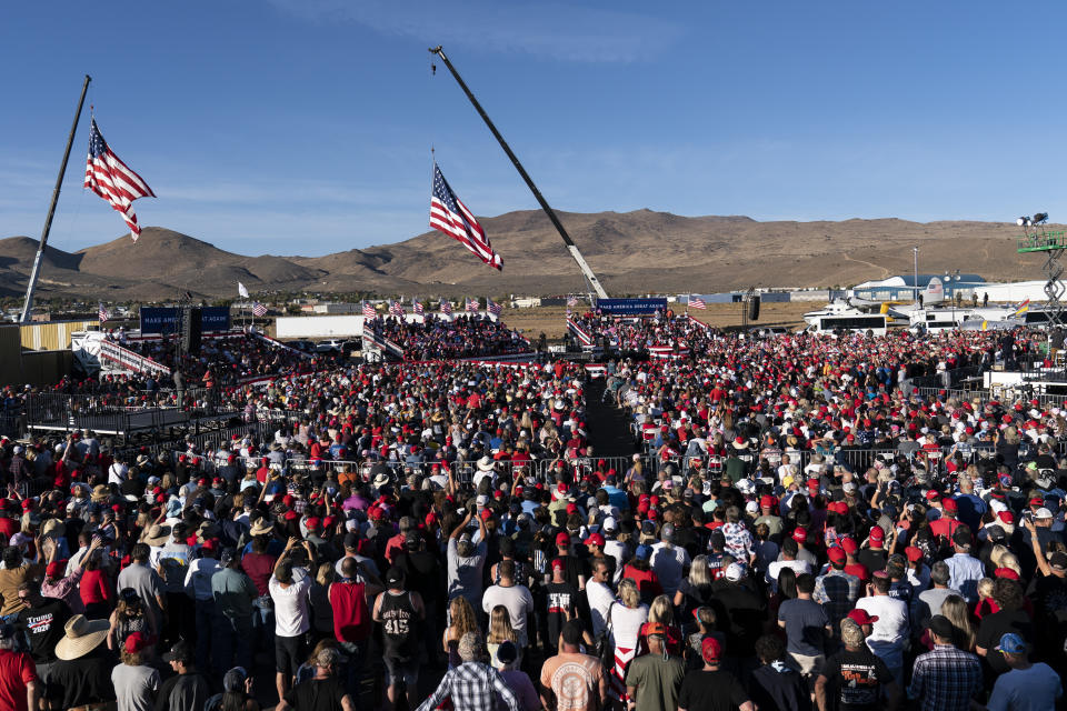 Trump speaks at a packed campaign rally held at the Carson City Airport on Oct. 18. (Photo: ASSOCIATED PRESS)