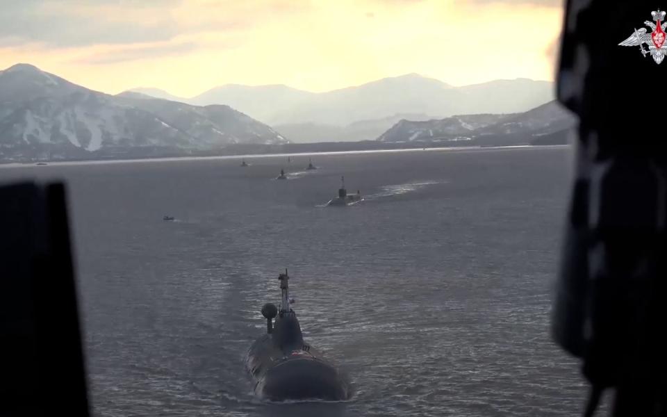 Russia deploys nuclear submarines in the Pacific Ocean as part of a sudden check of the Pacific Fleet from the base in Kamchatka in Russia in undated footage - @mil/Newsflash/@mil/Newsflash