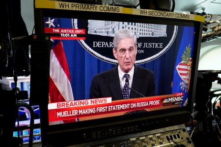 Special Counsel Mueller is shown speaking about his report into Russia's role in the 2016 U.S. election and any potential wrong doing by President Donald Trump in Washington