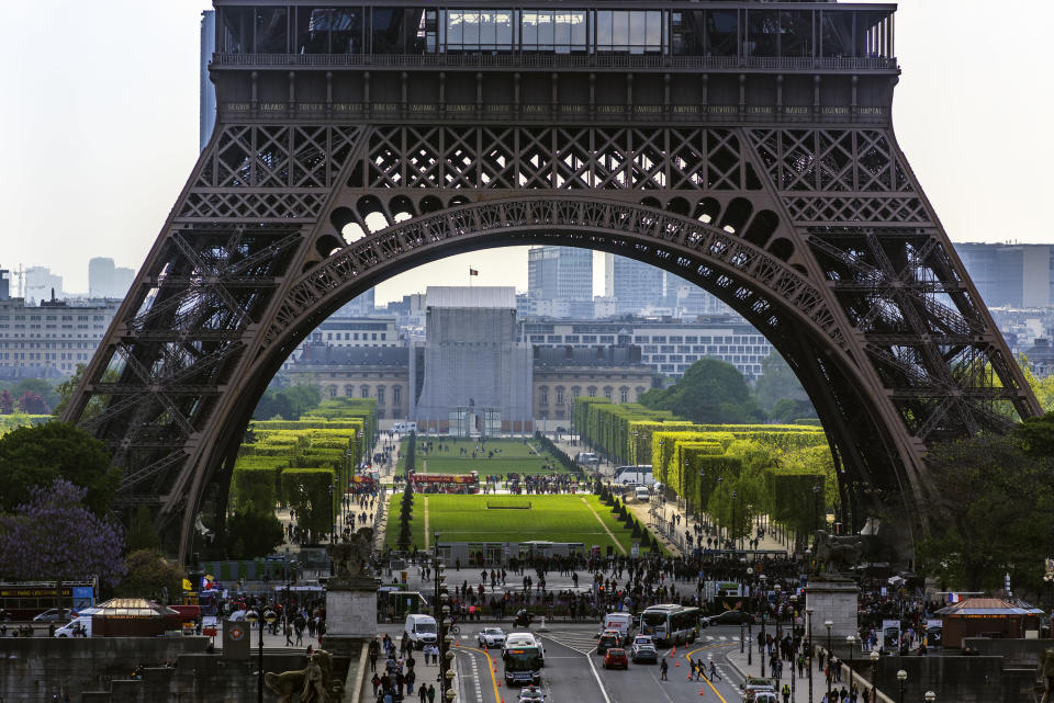 base of Eiffel Tower and lawn