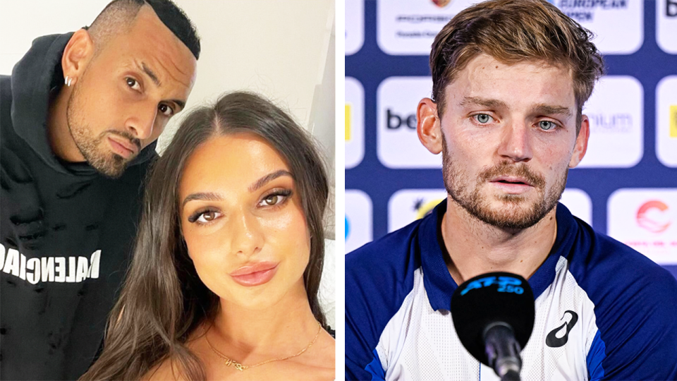 Belgium player David Goffin (pictured right) has taken aim at Netflix's new tennis documentary and singled out Nick Kyrgios and his girlfriend Costeen Hatzi (pictured left) over the first episode. (Getty Images)