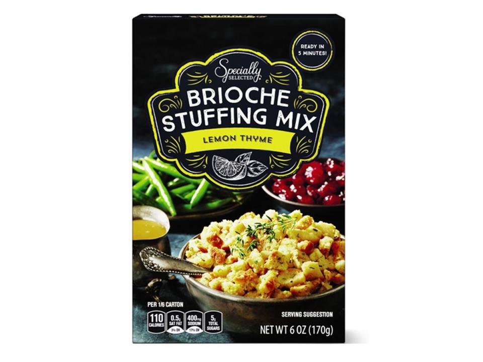 black and yellow packaging of Aldi's brioche stuffing mix