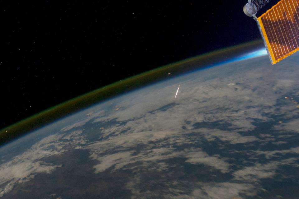 A shooting star as seen from the International Space Station in June 2021.