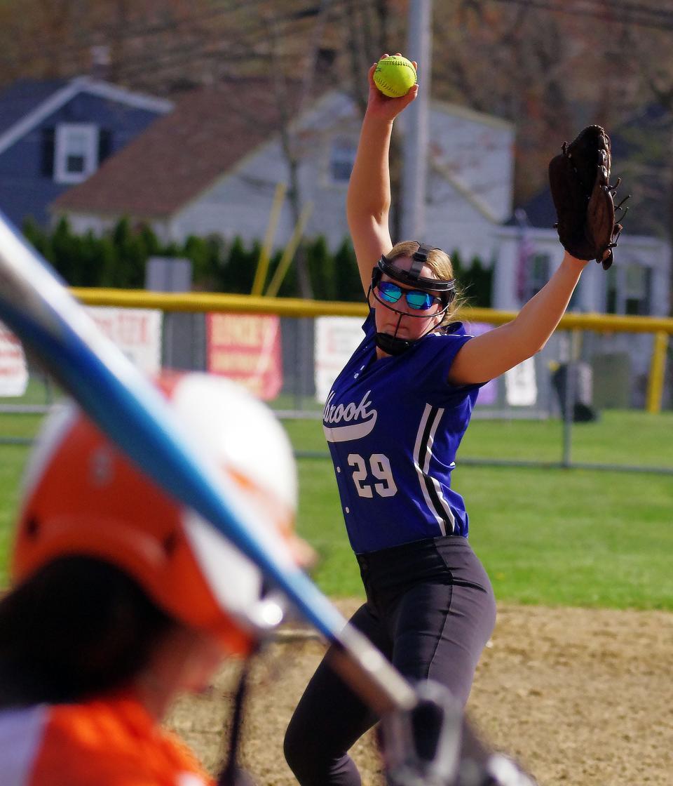 Holbrook starting pitcher Taylor DiBona finishes the complete game to get an 11-0 shut out over Avon on Thursday, May 5, 2022.