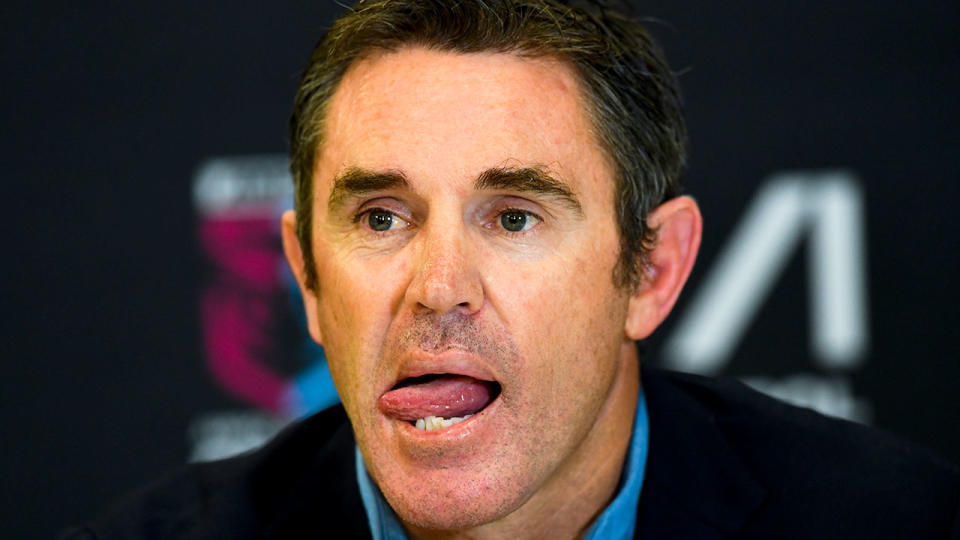 Pictured here, NSW coach Brad Fittler speaks to media after State of Origin III.