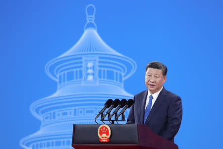 Chinese President Xi Jinping speaks during the 86th INTERPOL General Assembly at Beijing National Convention Center on September 26, 2017 in Beijing, China. REUTERS/Lintao Zhang/Pool