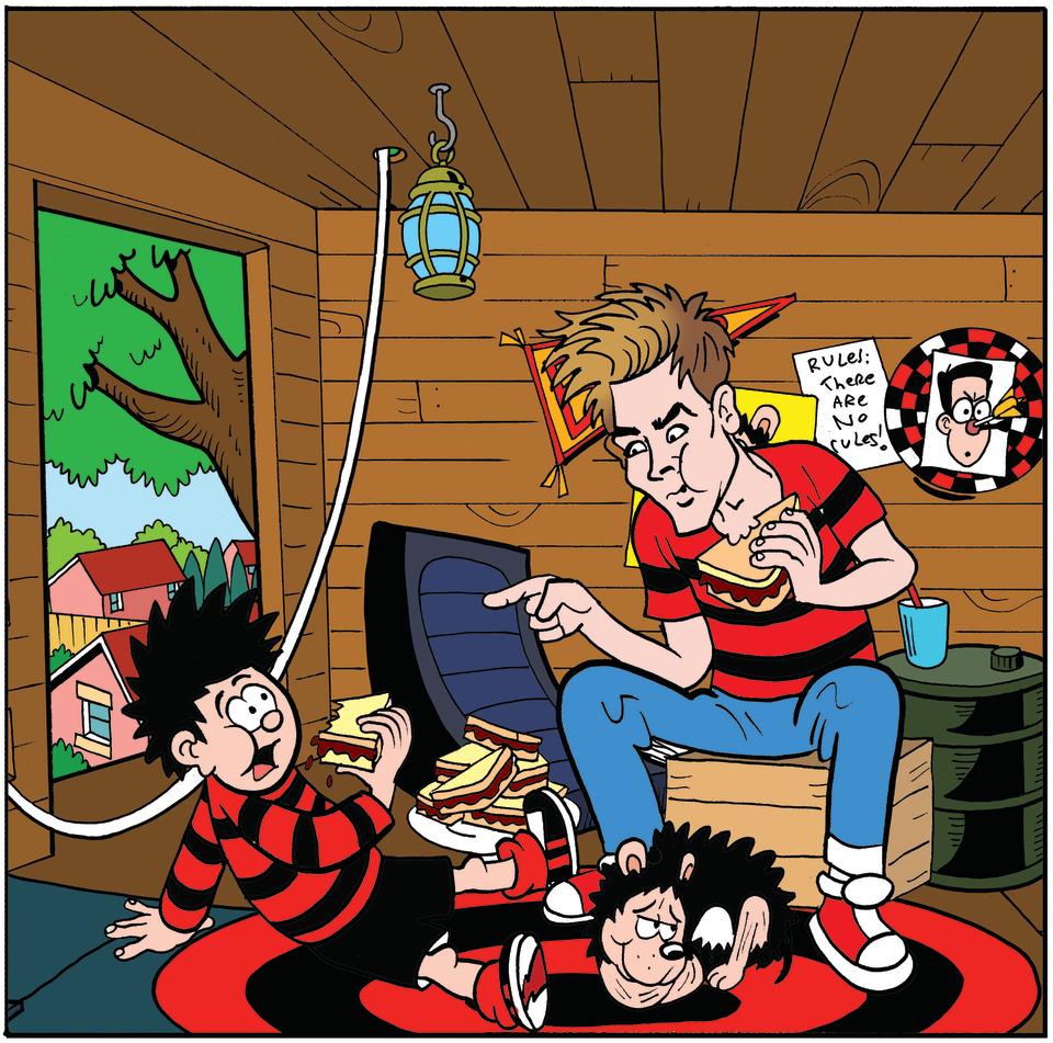 Joe Sugg with Dennis and Gnasher (Beano/PA)