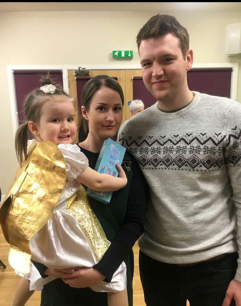 Sophia Goss, pictured aged four with mum Megan Sayce and dad Lewis Goss. (Megan Sayce/SWNS)