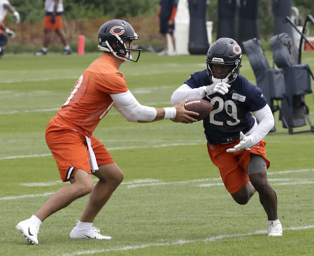 Mitchell Trubisky and Tarik Cohen are a pair of Bears on the verge of greatly outperforming their fantasy draft day ADPs. (AP Photo/Charles Rex Arbogast)