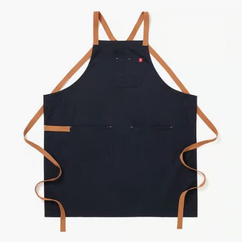 navy blue apron against white background