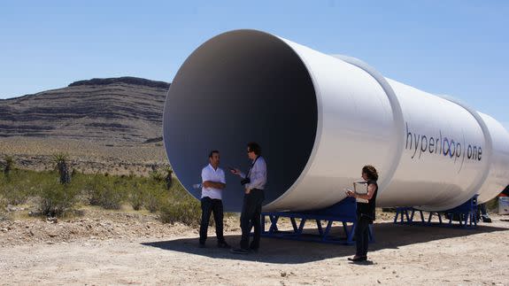 Hyperloop One CTO Josh Giegel (left) speaking with media after last spring's successful test.