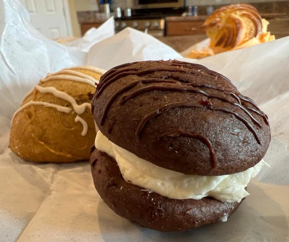 Whoopie pies filled with salted marshmallow cream are among the unique sweet treats made at Stuffed Pastry, a new bakery in North Canton owned and operated by former Las Vegas resort baker Elisabeth Park.