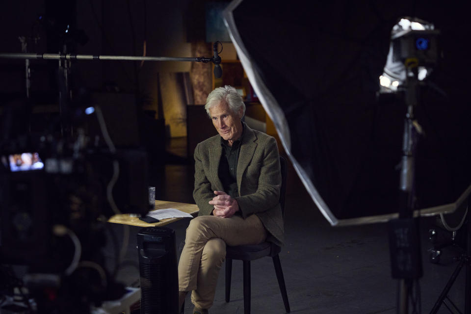 "Dateline" correspondent Keith Morrison conducts an interview at a studio in Costa Mesa, Calif., earlier this month. (Ryan Young for The Washington Post)