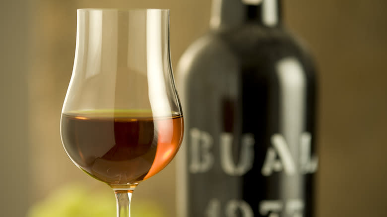 Close-up of a glass of red port wine