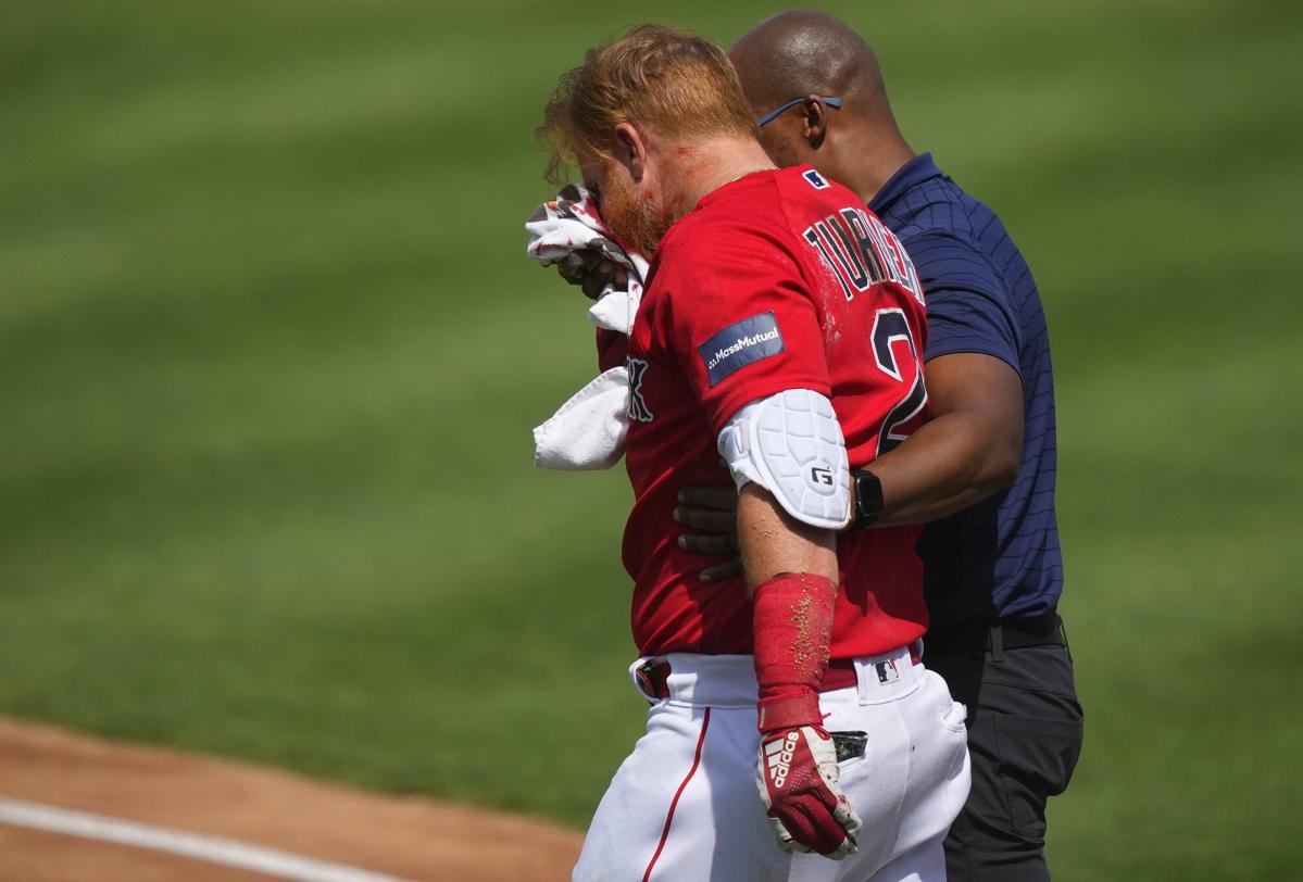 Boston's Justin Turner hit in face by pitch, leaves game - NBC Sports