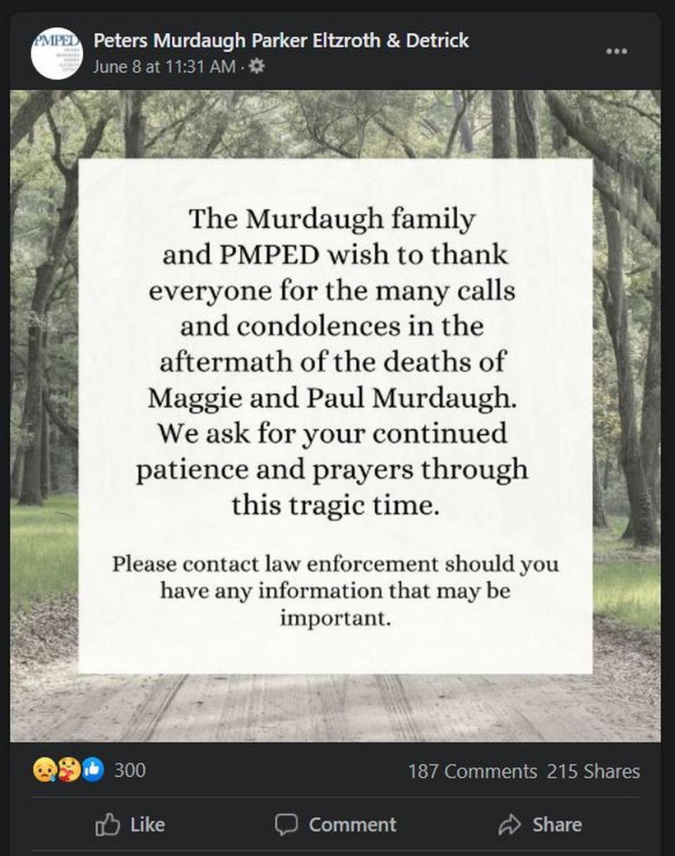 Statement on Murdaugh deaths from PMPED law firm.