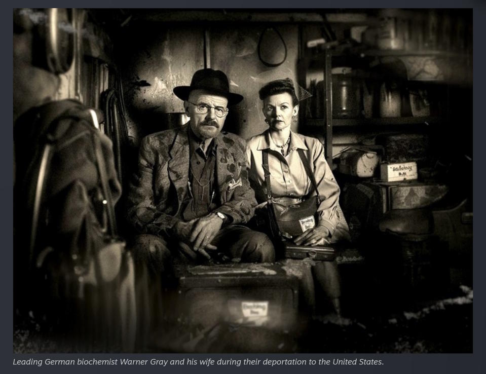 Enlisted: Reinforced April Fool's joke image: Leading German biochemist Warner Gray and his wife during their deportation to the United States.