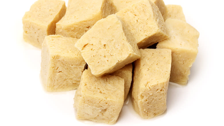 A jumble of tofu blocks
