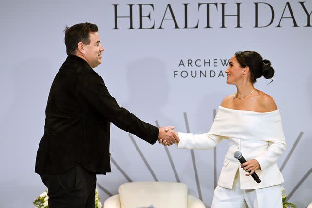 <p>Bryan Bedder/Getty</p> Carson Daly and Meghan Markle at The Archewell Foundation Parents’ Summit: Mental Wellness in the Digital Age on Oct. 10