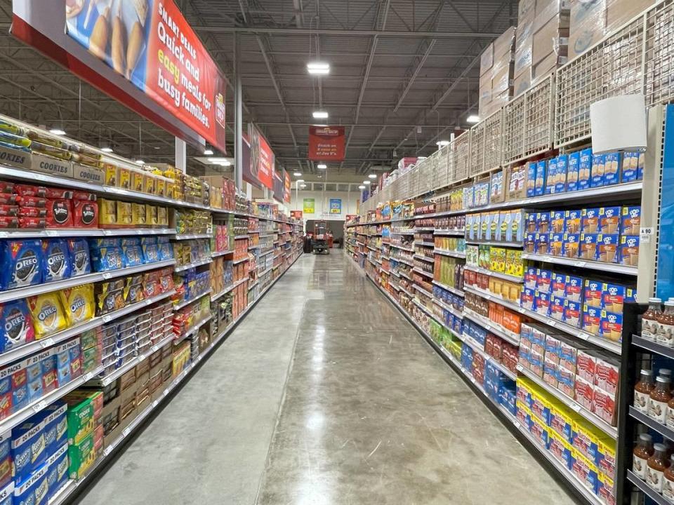 Products line the aisle of Joe V’s Smart Shop in Dallas on June 11, 2024. The store is opening on June 12.