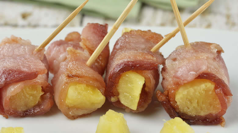 Bacon-wrapped pineapple chunks