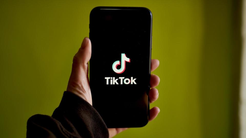 PHOTO: The TikTok logo on a smartphone arranged in New York, March 9, 2023.  (Gabby Jones/Bloomberg via Getty Images)