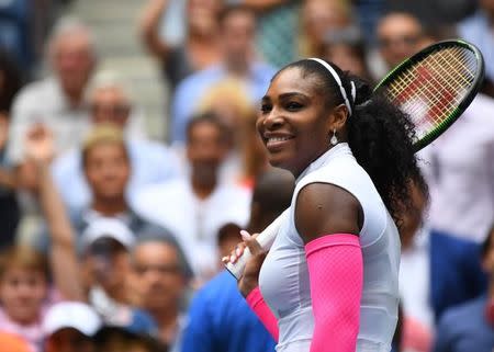 Sept 3, 2016; New York, NY, USA; Serena Williams of the USA after beating Johanna Larsson of Sweden on day six of the 2016 U.S. Open tennis tournament at USTA Billie Jean King National Tennis Center. Mandatory Credit: Robert Deutsch-USA TODAY Sports