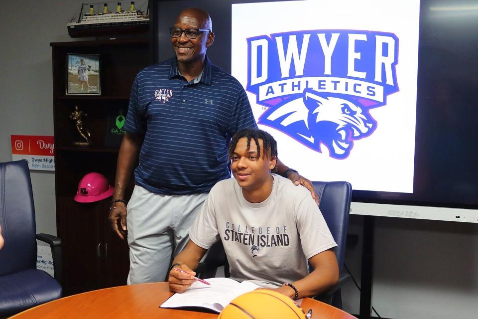 Dwyer basketball coach Fred Ross called College of Staten Island signee Blake Wilson one of his “all-time favorite players” during a Friday signing ceremony at Dwyer High.