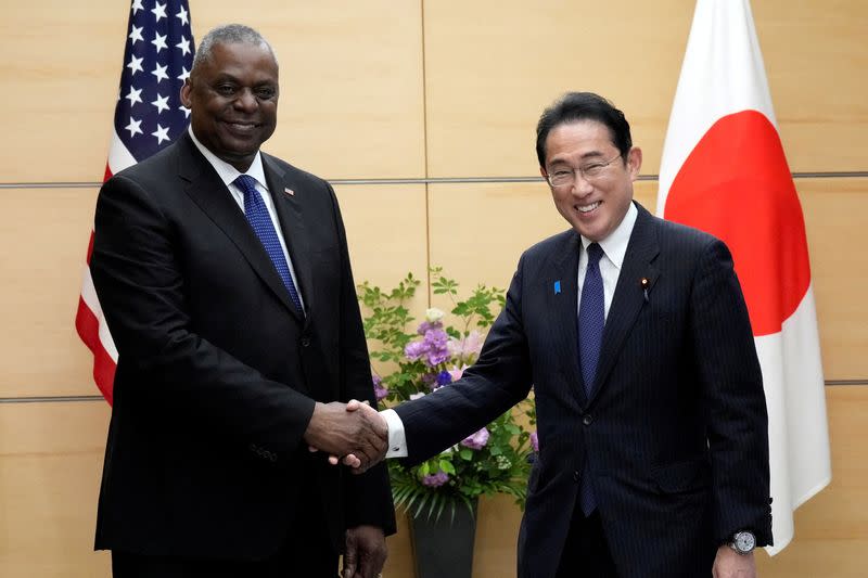 FILE PHOTO: U.S. Defense Secretary Lloyd Austin visits Japan