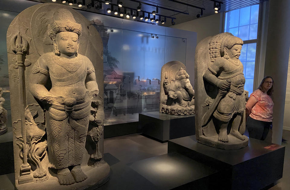 Cultural artefacts are handed back to Indonesia during a ceremony in Leiden, Netherlands, Monday, July 10, 2023. The Netherlands and Indonesia on Monday have hailed the return of hundreds of cultural artefacts taken, sometimes by force, during colonial times as a major step forward in restitution efforts worldwide. (AP Photo/Aleksandar Furtula)