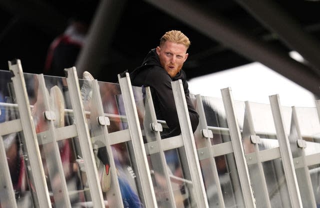 Ben Stokes watches from the balcony at Old Trafford