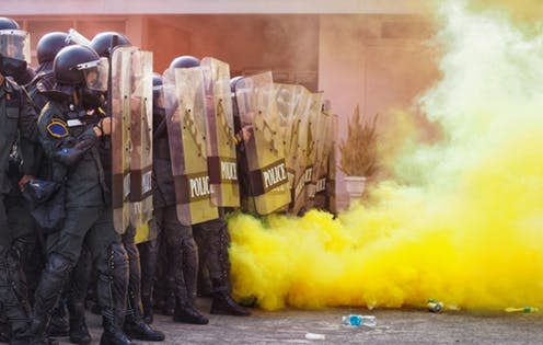 <span class="caption">Fanning flames.</span> <span class="attribution"><a class="link " href="https://theconversation.com/the-joker-to-guy-fawkes-why-protesters-around-the-world-are-wearing-the-same-masks-126458" rel="nofollow noopener" target="_blank" data-ylk="slk:Shutterstock;elm:context_link;itc:0;sec:content-canvas">Shutterstock</a></span>