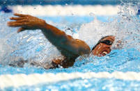 OMAHA, NE - JUNE 26: Janet Evans competes in preliminary heat 6 of the Women's 400 m Freestyle during Day Two of the 2012 U.S. Olympic Swimming Team Trials at CenturyLink Center on June 26, 2012 in Omaha, Nebraska. (Photo by Al Bello/Getty Images)